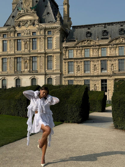 Chiffon Mini Skirt, White — look — SHEVCHENKO