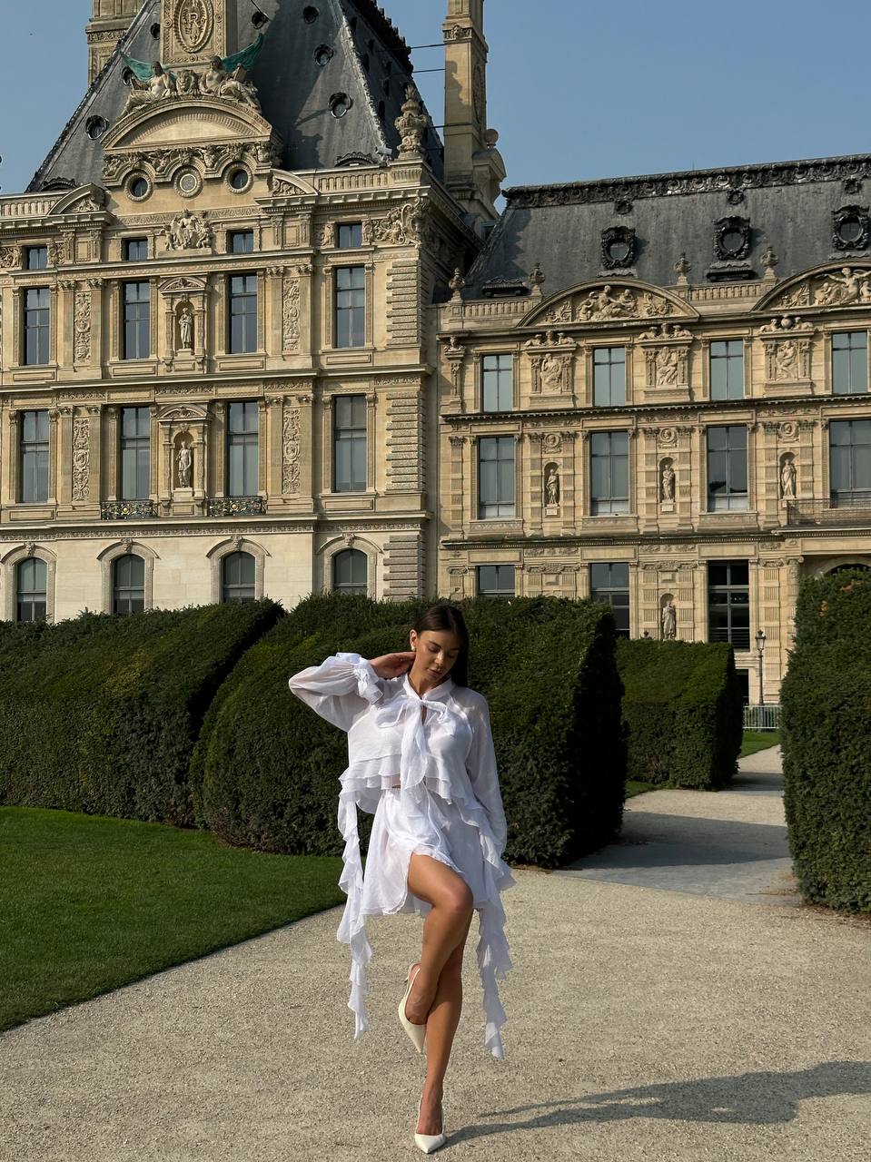 Chiffon Mini Skirt, White — lifestyle — SHEVCHENKO