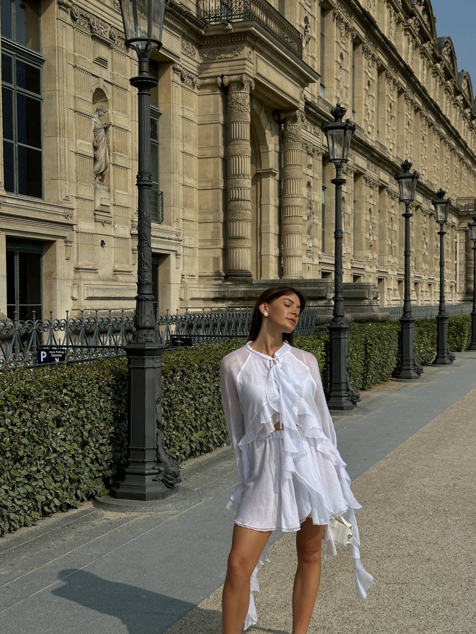 Chiffon Mini Skirt, White — lifestyle — SHEVCHENKO