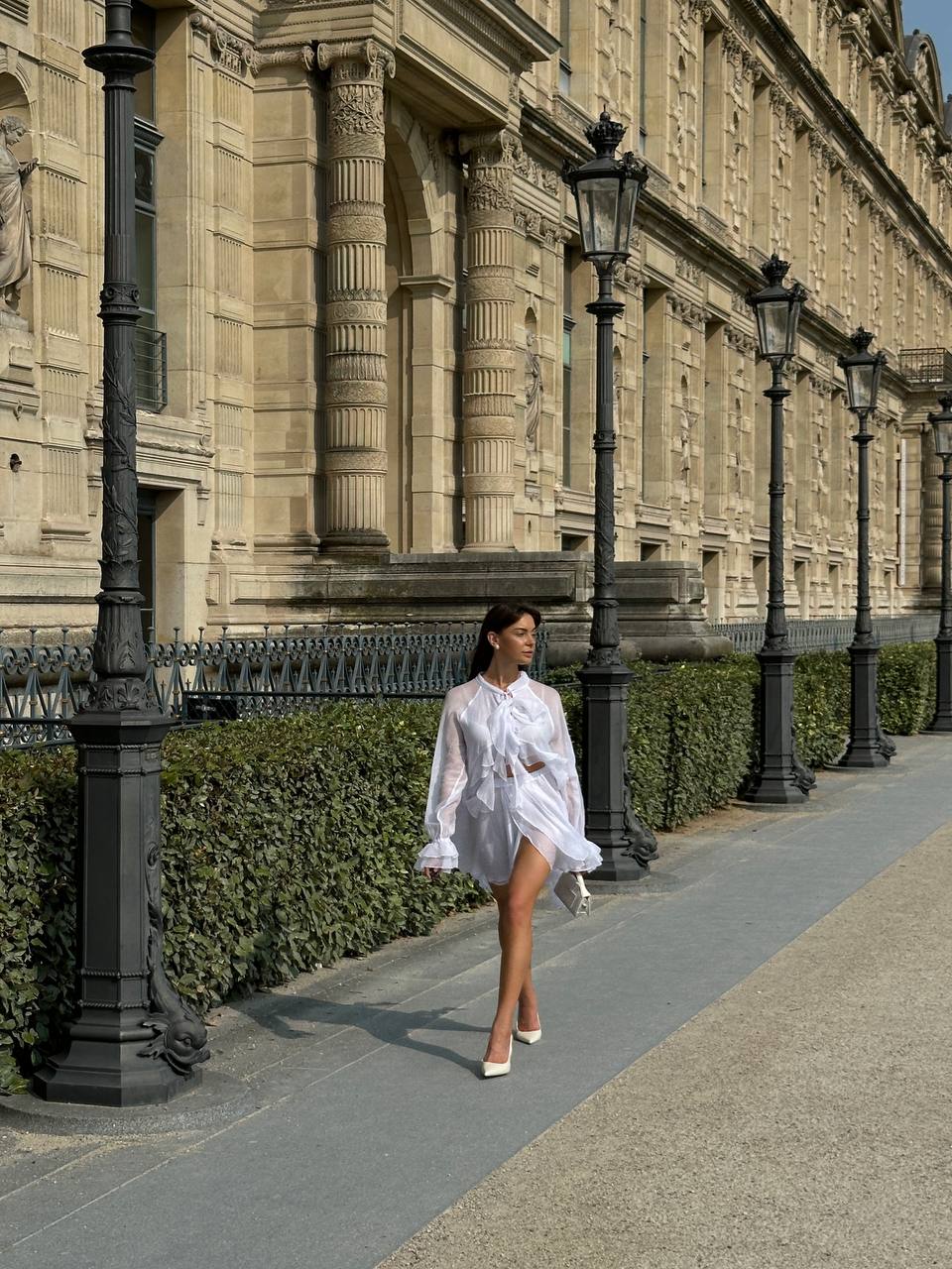 Chiffon Mini Skirt, White — lifestyle — SHEVCHENKO