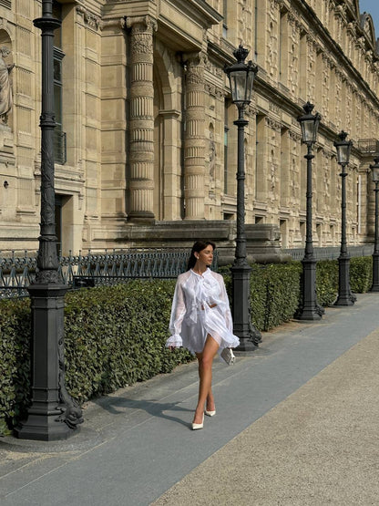 Chiffon Mini Skirt, White — lifestyle — SHEVCHENKO