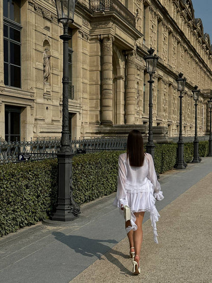 Chiffon Mini Skirt, White — lifestyle — SHEVCHENKO