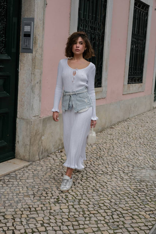Dress with Asymmetric Hem, White — front — SHEVCHENKO
