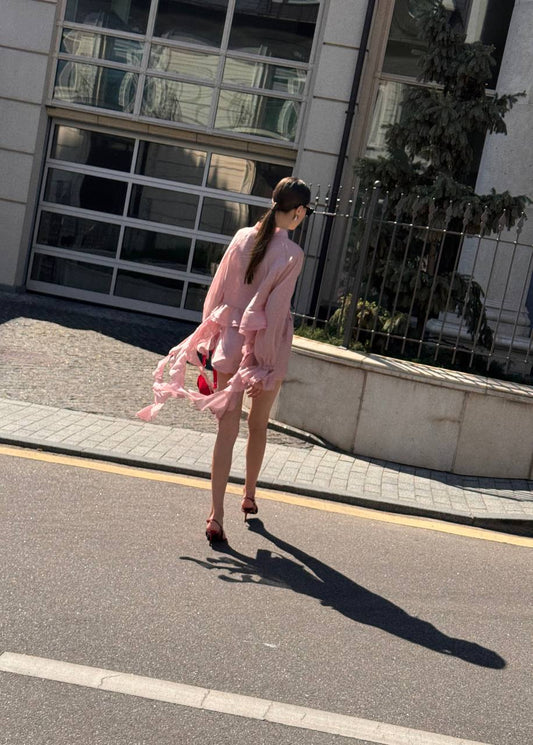 Chiffon Shorts, Rose Gold — front — SHEVCHENKO
