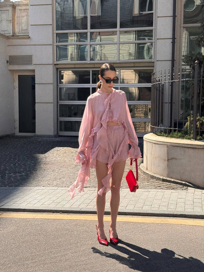 Chiffon Shorts, Rose Gold — lifestyle — SHEVCHENKO