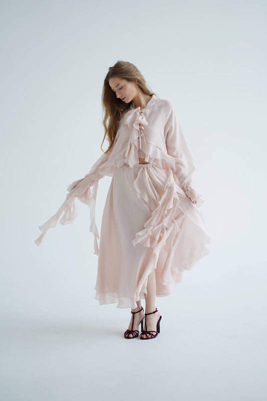 Chiffon Midi Skirt, Pearl — front — SHEVCHENKO