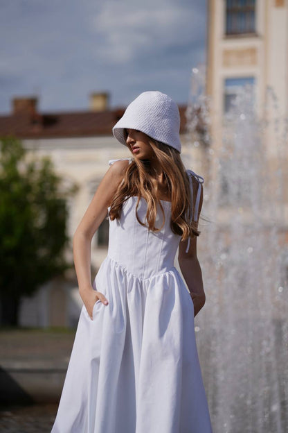 Corset-Cut Dress, White — look — SHEVCHENKO