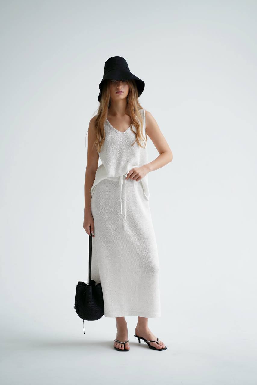Knitted Midi Skirt in Fine Sequins — detail — SHEVCHENKO