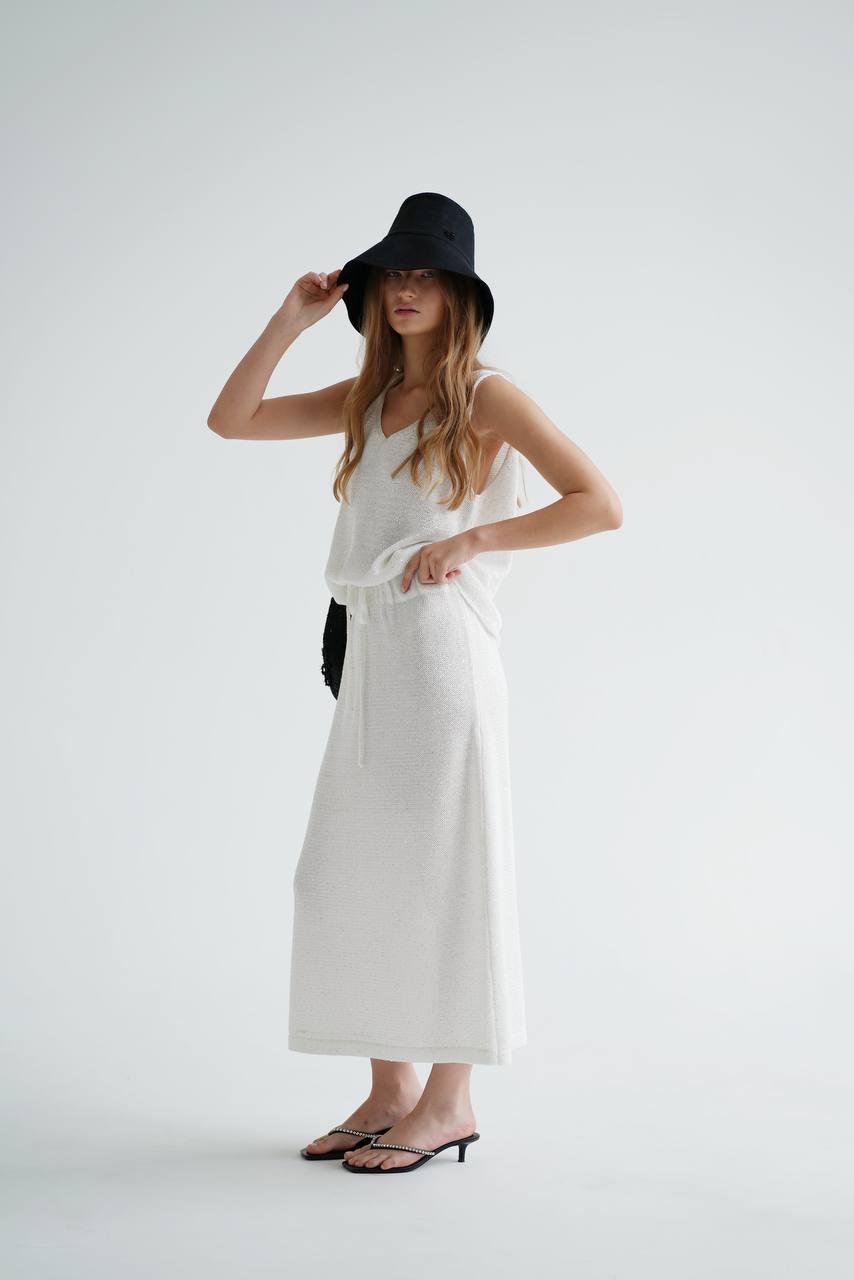 Knitted Midi Skirt in Fine Sequins — side — SHEVCHENKO
