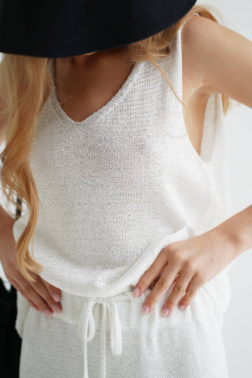 Knitted Midi Skirt in Fine Sequins — front — SHEVCHENKO