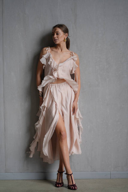 Chiffon Top with Ruffles and Flounces, Pearl Pink — look — SHEVCHENKO