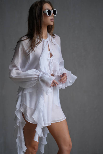 Chiffon Shorts, White — look — SHEVCHENKO