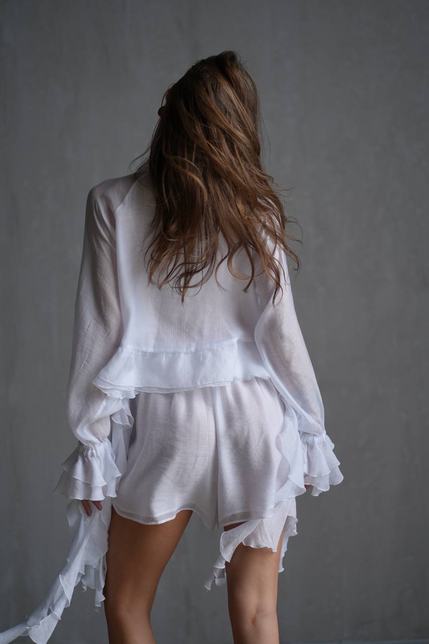 Chiffon Shorts, White — lifestyle — SHEVCHENKO