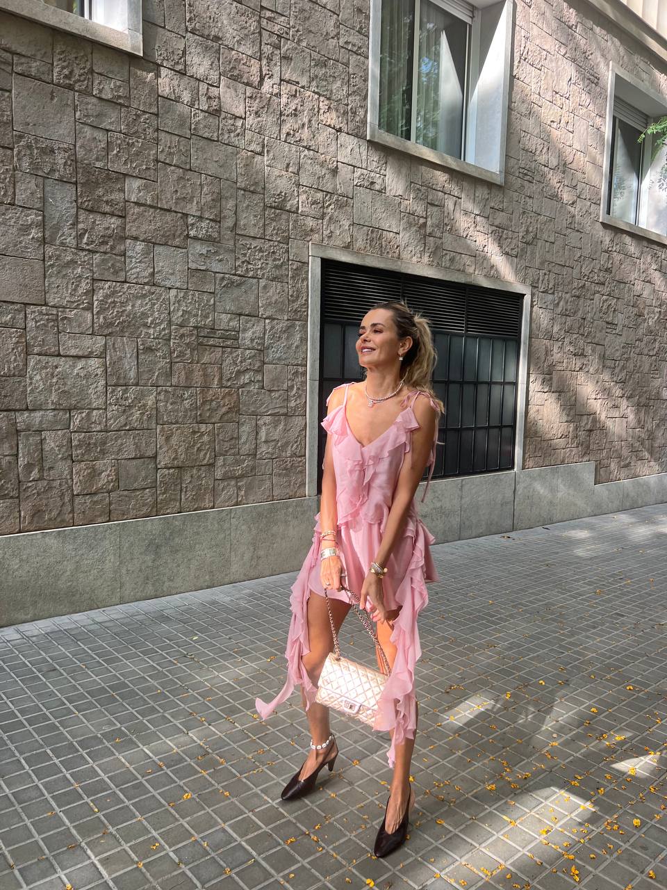 Chiffon Top with Ruffles and Flounces, Pink — side — SHEVCHENKO