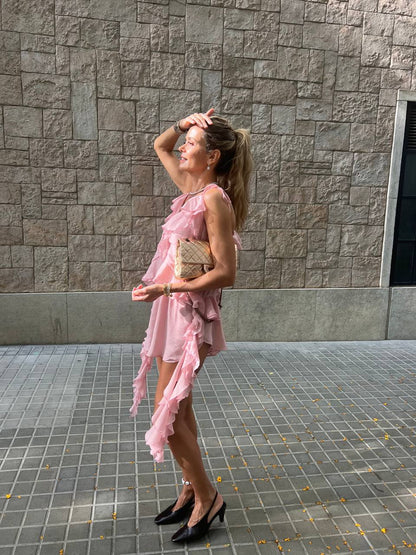 Chiffon Top with Ruffles and Flounces, Pink — look — SHEVCHENKO