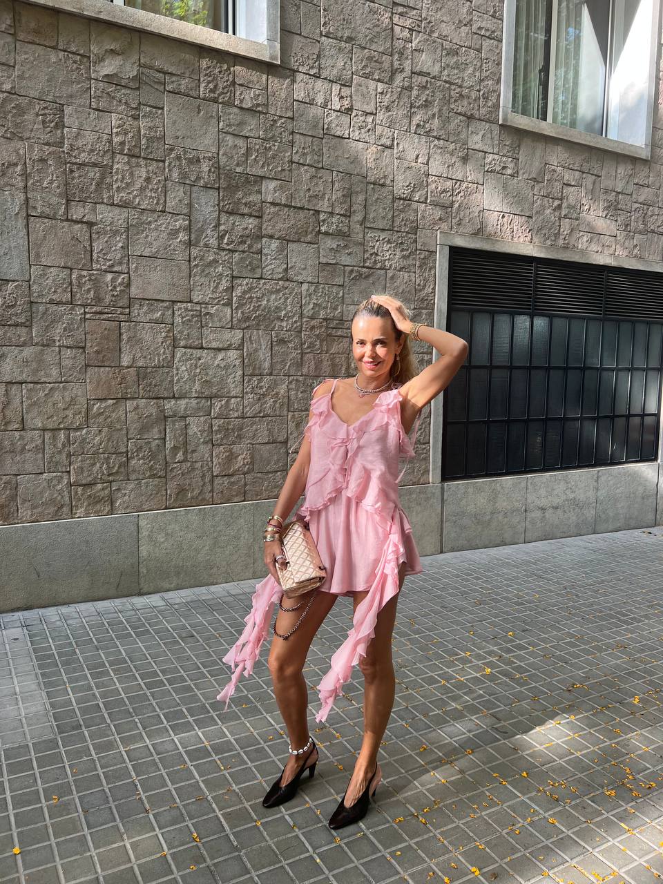 Chiffon Top with Ruffles and Flounces, Pink — lifestyle — SHEVCHENKO