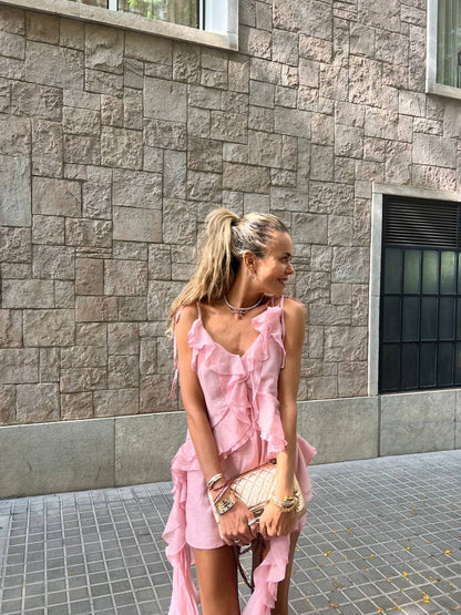 Chiffon Top with Ruffles and Flounces, Pink — lifestyle — SHEVCHENKO