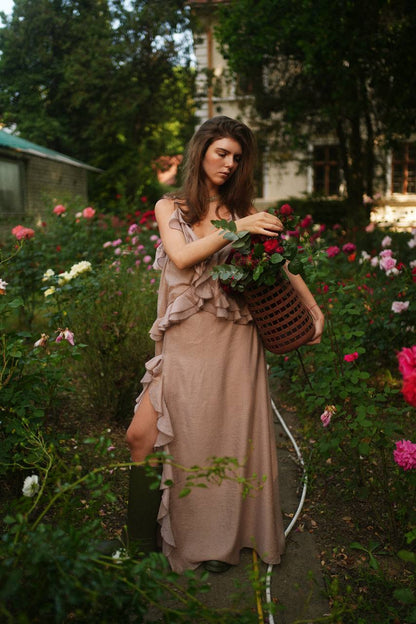 Chiffon Dress with Ruffles and Flounces, Powder — look — SHEVCHENKO