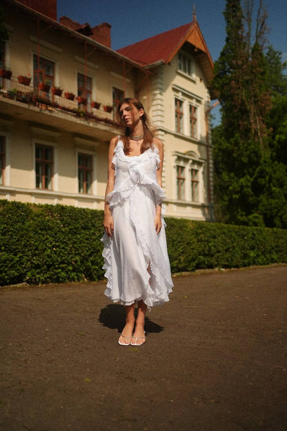 Chiffon Midi Skirt, White — front — SHEVCHENKO