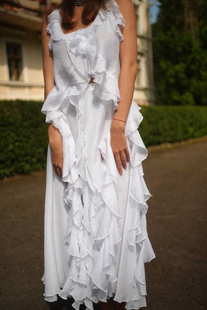 Chiffon Midi Skirt, White — side — SHEVCHENKO