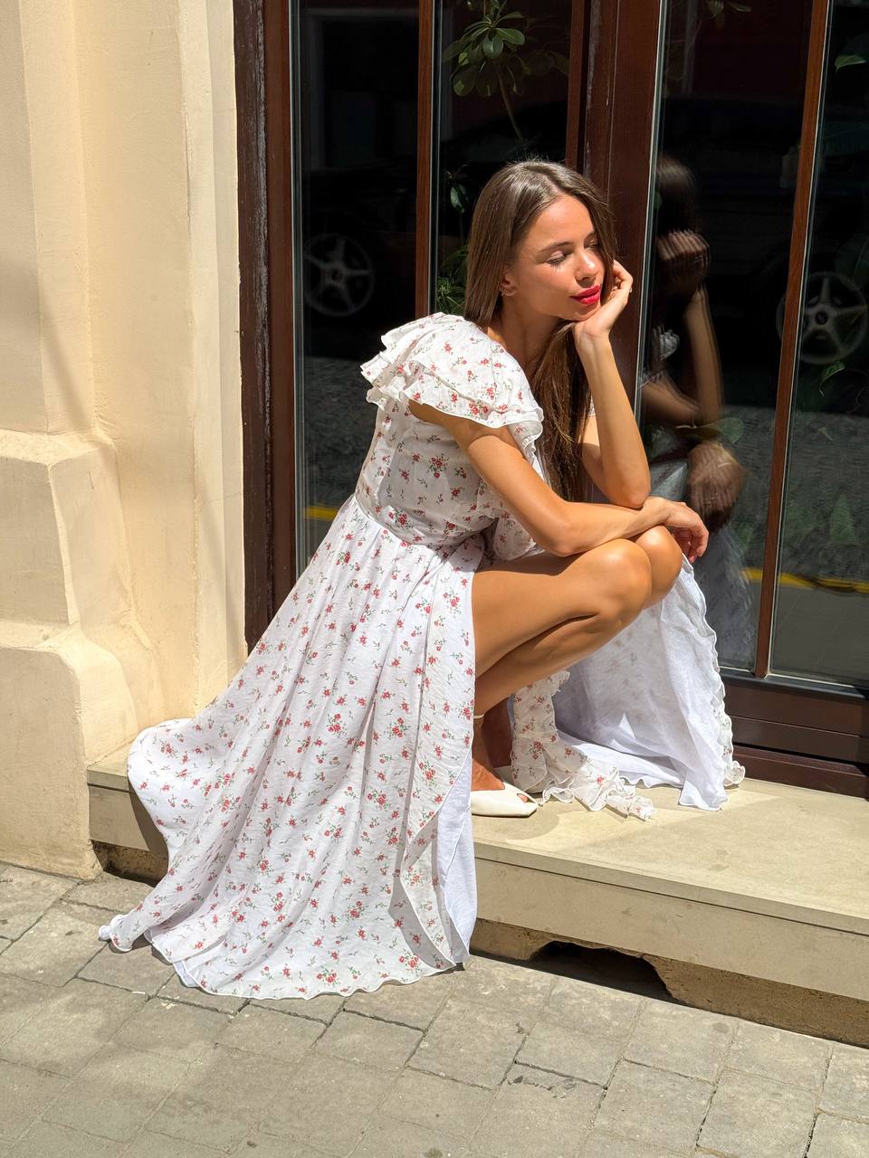 Wrap Chiffon Dress with Floral Print — detail — SHEVCHENKO
