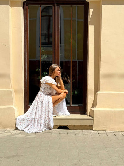 Wrap Chiffon Dress with Floral Print — lifestyle — SHEVCHENKO