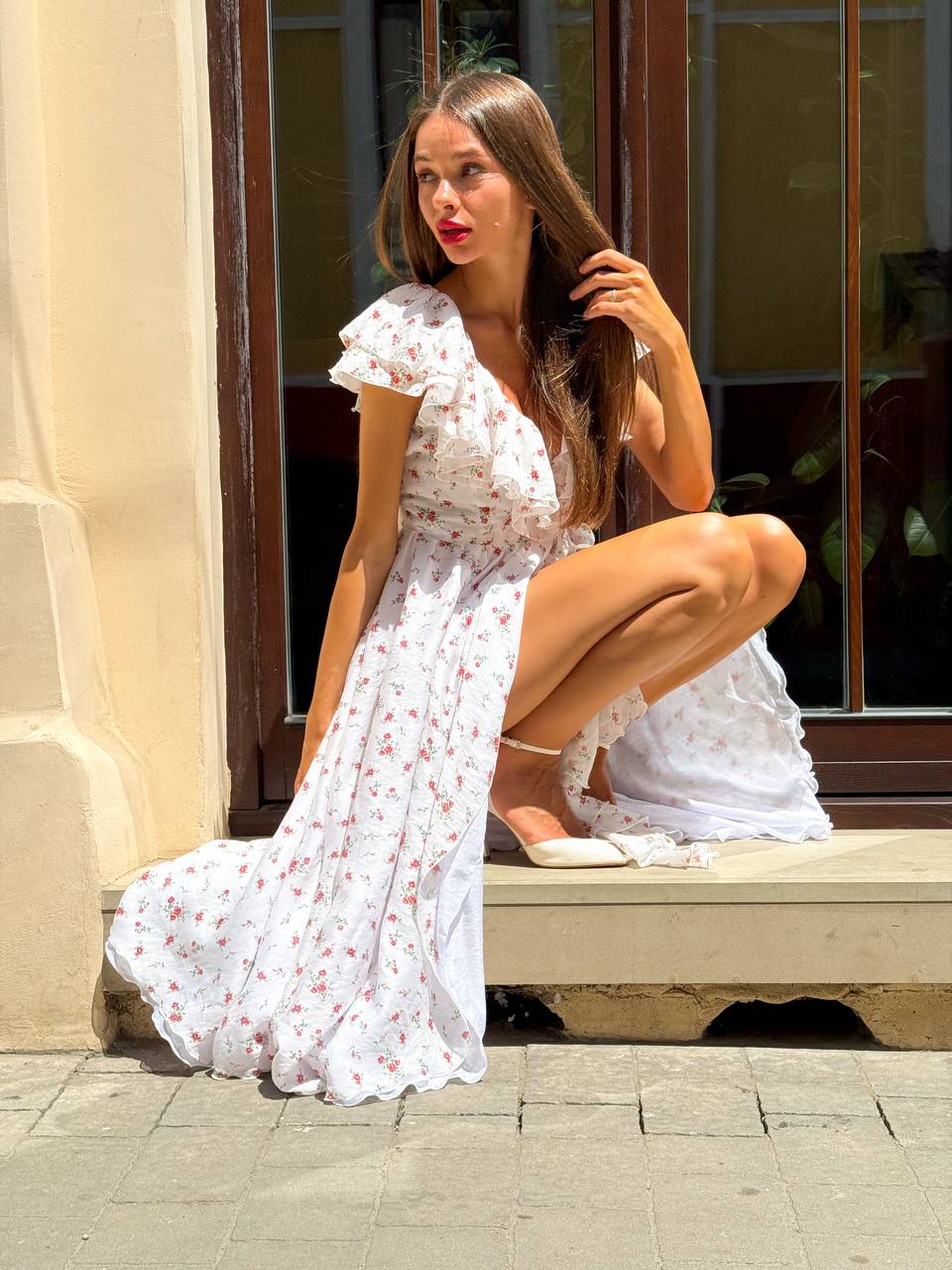 Wrap Chiffon Dress with Floral Print — lifestyle — SHEVCHENKO
