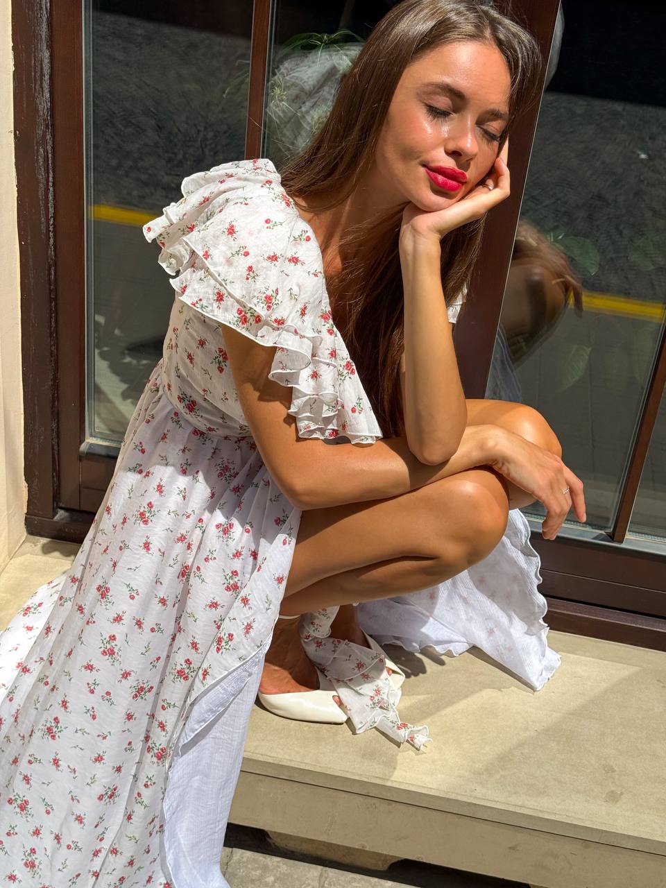 Wrap Chiffon Dress with Floral Print — lifestyle — SHEVCHENKO