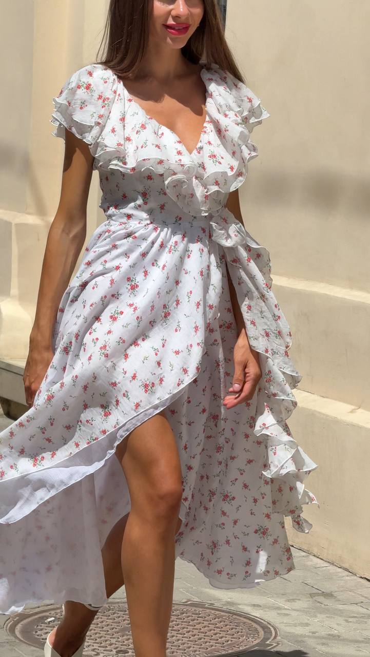 Wrap Chiffon Dress with Floral Print — lifestyle — SHEVCHENKO