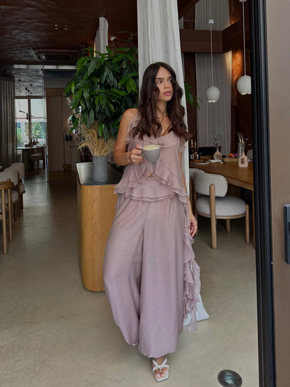 Chiffon Trousers, Powder — front — SHEVCHENKO