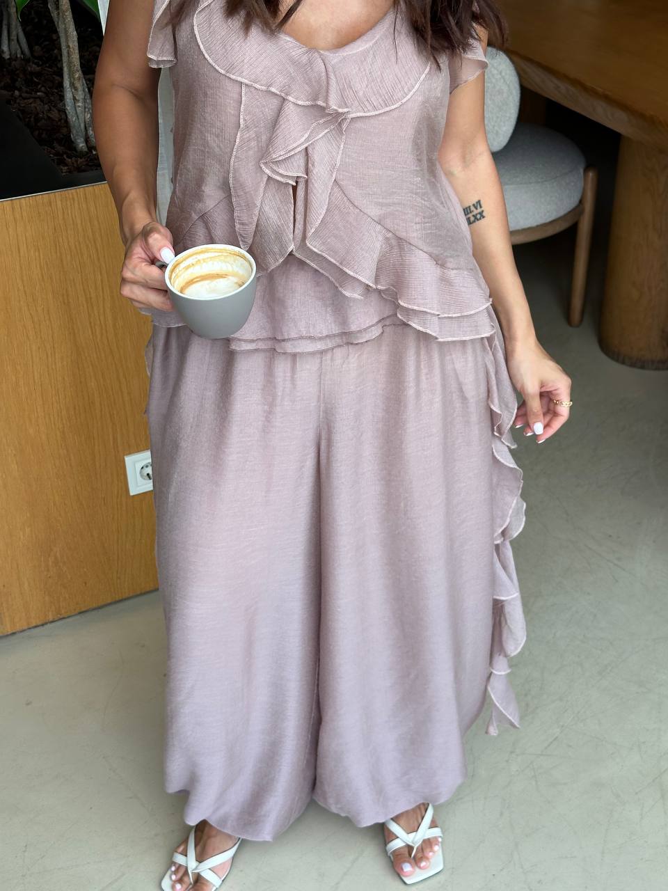 Chiffon Trousers, Powder — side — SHEVCHENKO