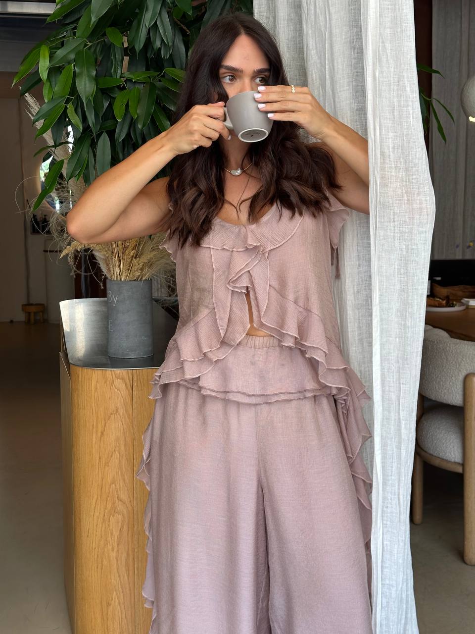 Chiffon Trousers, Powder — lifestyle — SHEVCHENKO