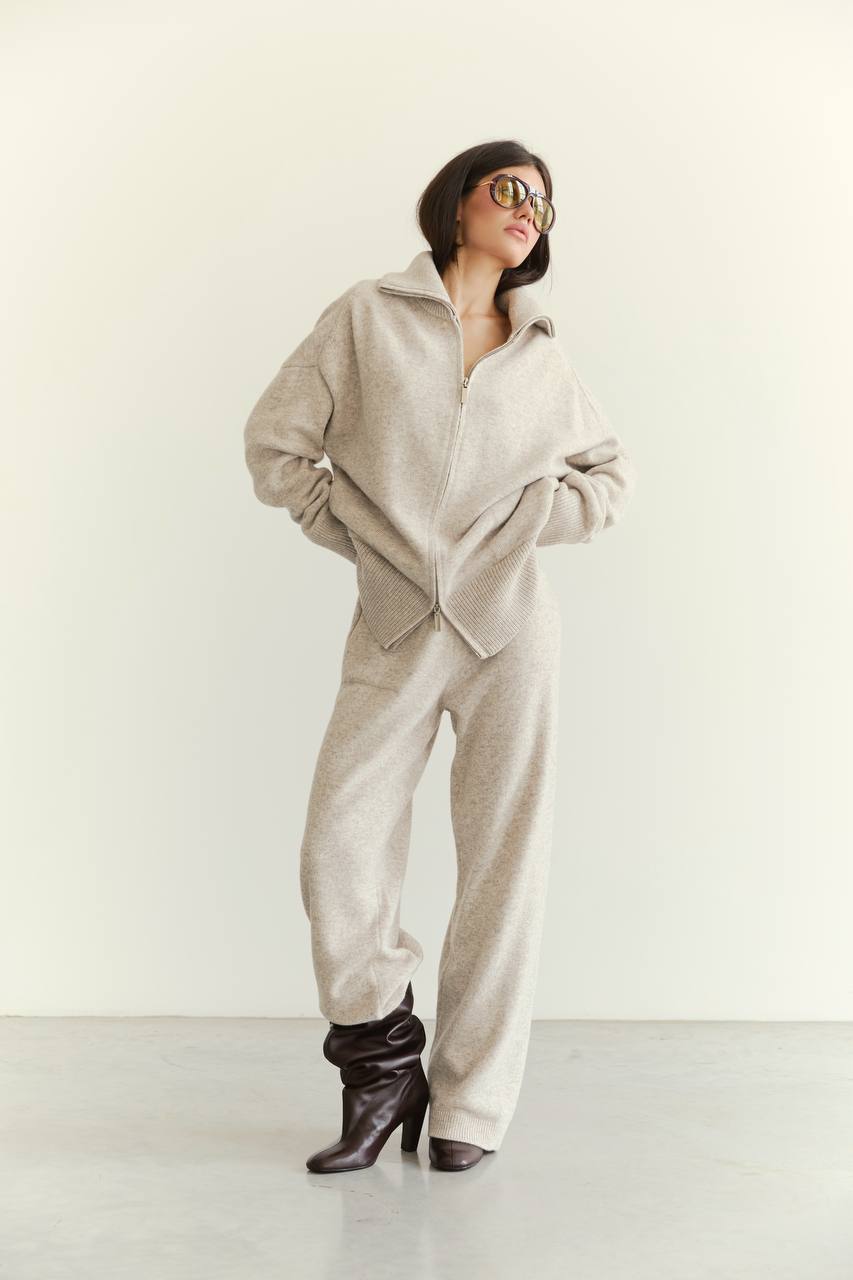 Lambswool Set: Zip-Up Cardigan and Trousers — front — SHEVCHENKO