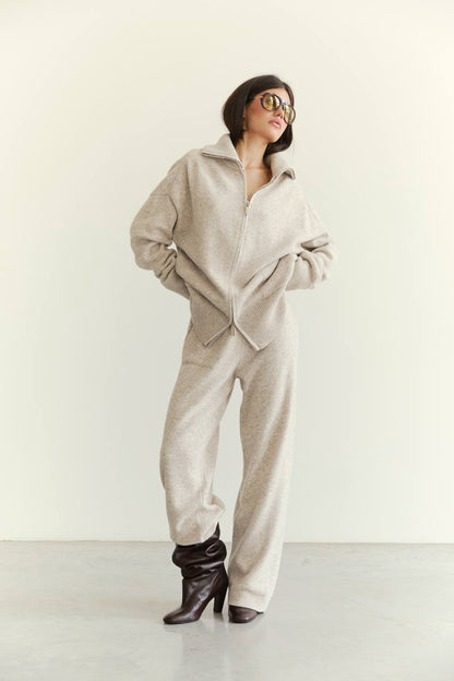 Lambswool Set: Zip-Up Cardigan and Trousers — front — SHEVCHENKO