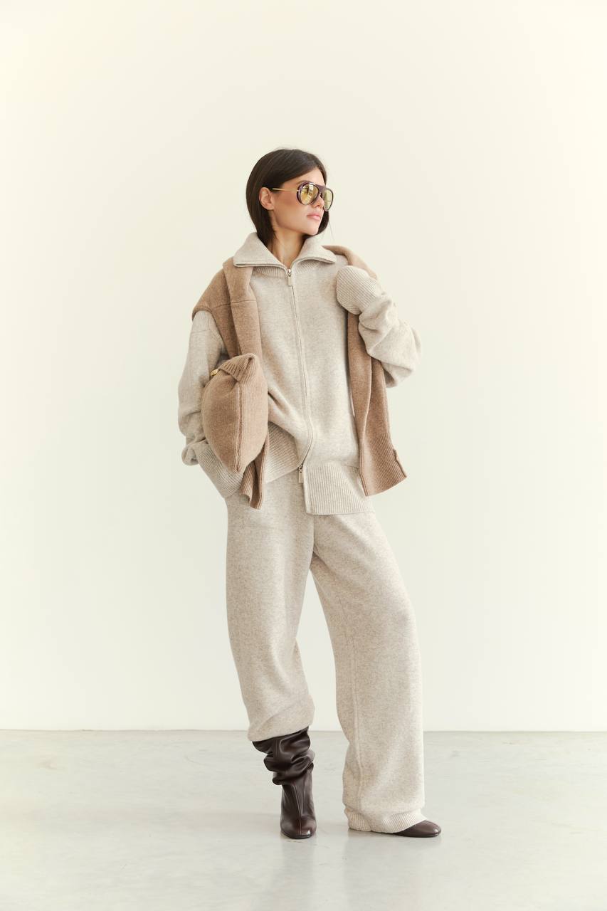 Lambswool Set: Zip-Up Cardigan and Trousers — side — SHEVCHENKO