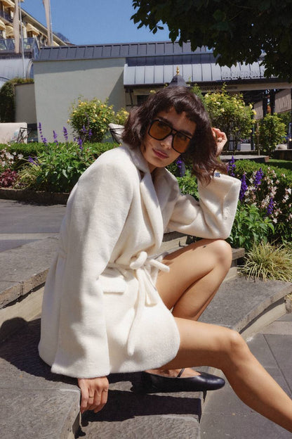 Textured Alpaca Wool Jacket, Milky — look — SHEVCHENKO