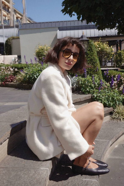 Textured Alpaca Wool Shorts, Milky — lifestyle — SHEVCHENKO