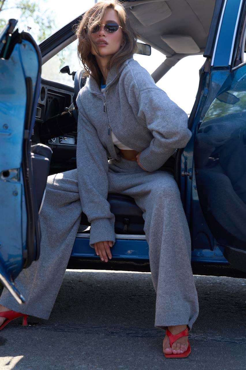 Lambswool Set: Zip-Up Cardigan and Trousers, Gray — lifestyle — SHEVCHENKO