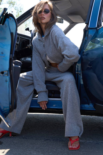 Lambswool Set: Zip-Up Cardigan and Trousers, Gray — lifestyle — SHEVCHENKO