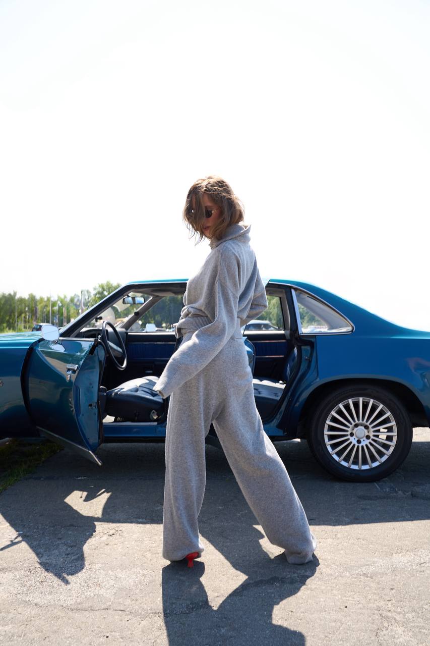 Lambswool Set: Zip-Up Cardigan and Trousers, Gray — lifestyle — SHEVCHENKO