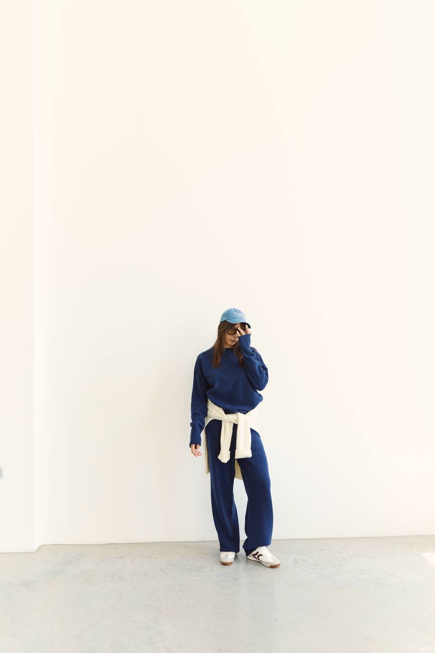 Lambswool Set — Sweater and Trousers, Dark Blue