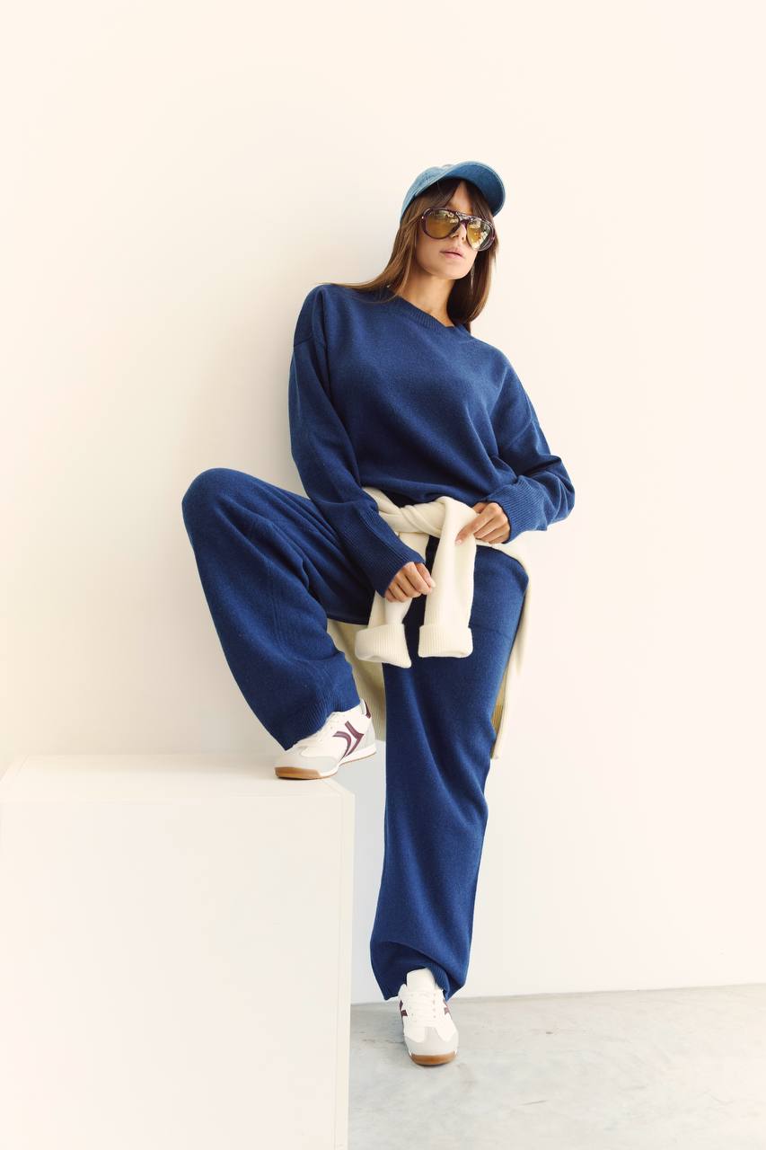 Lambswool Set — Sweater and Trousers, Dark Blue