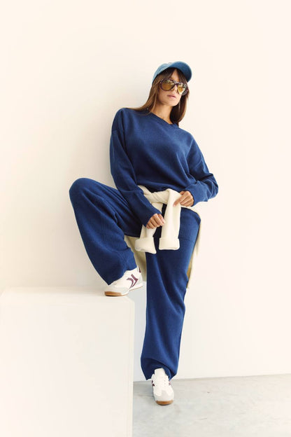 Lambswool Set — Sweater and Trousers, Dark Blue