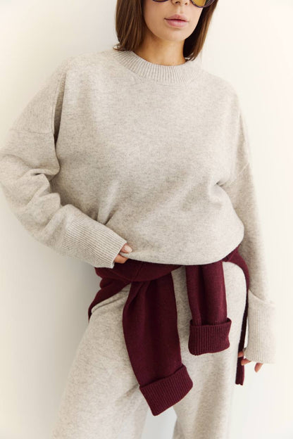 Lambswool Set — Sweater and Trousers, Light Beige Melange