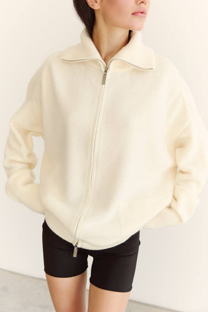 Zip-Up Lambswool Cardigan — lifestyle — SHEVCHENKO