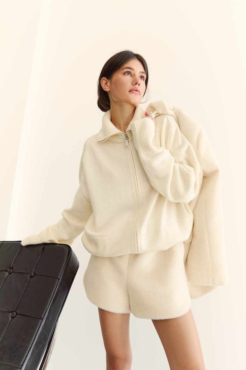 Zip-Up Lambswool Cardigan — lifestyle — SHEVCHENKO