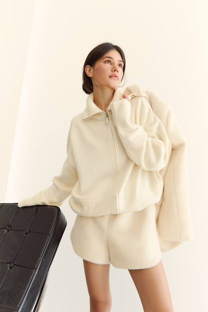 Zip-Up Lambswool Cardigan — lifestyle — SHEVCHENKO