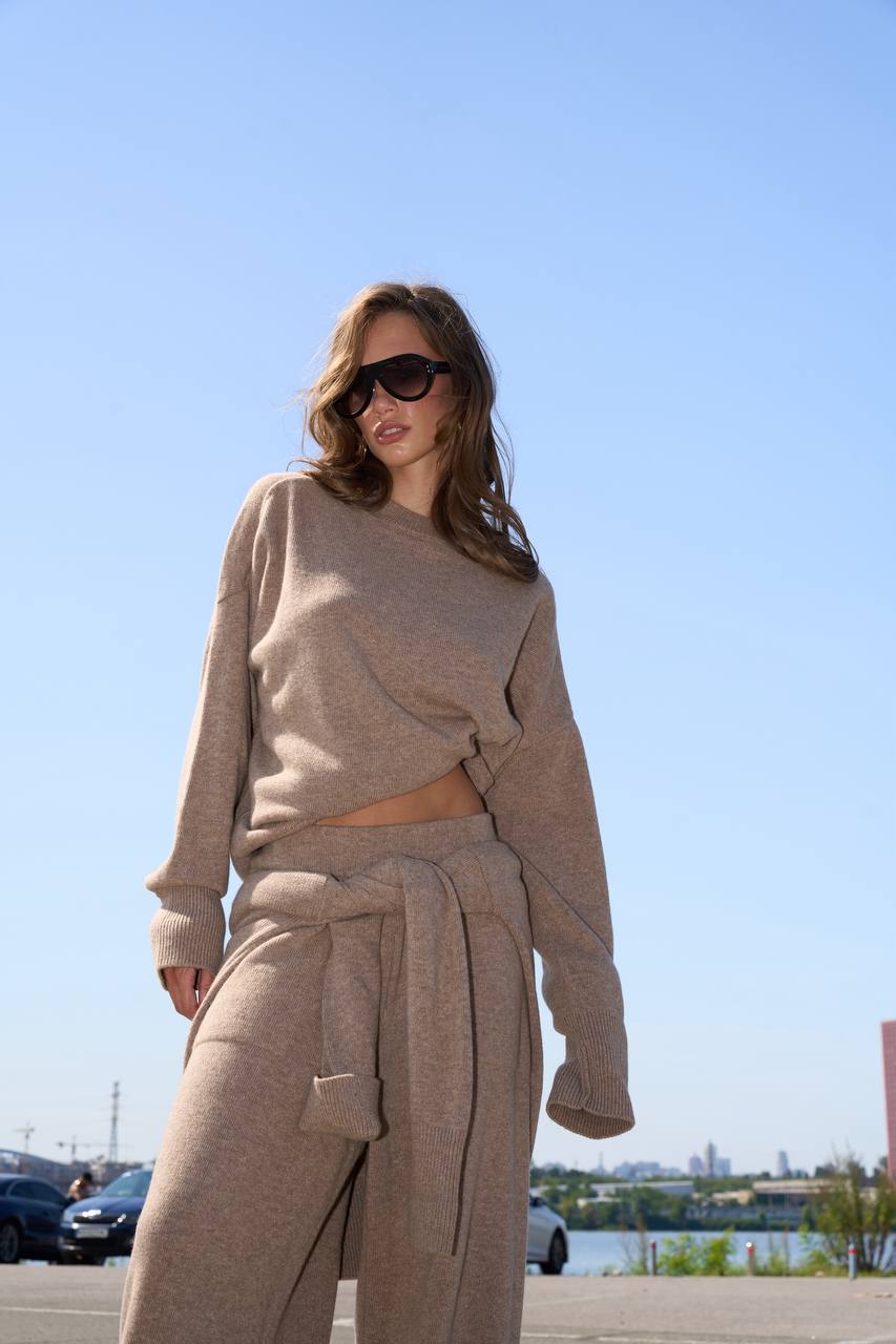 Lambswool Set — Sweater and Trousers, Beige