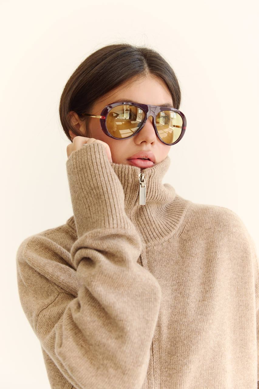 Zip-Up Lambswool Cardigan, Beige — lifestyle — SHEVCHENKO