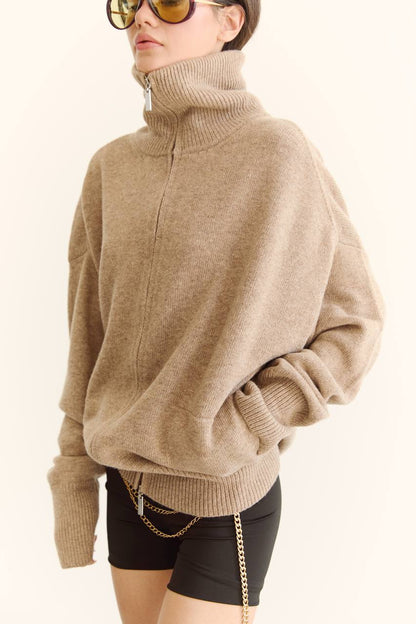 Zip-Up Lambswool Cardigan, Beige — lifestyle — SHEVCHENKO
